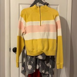 Mustard yellow white and light pink sweatshirt